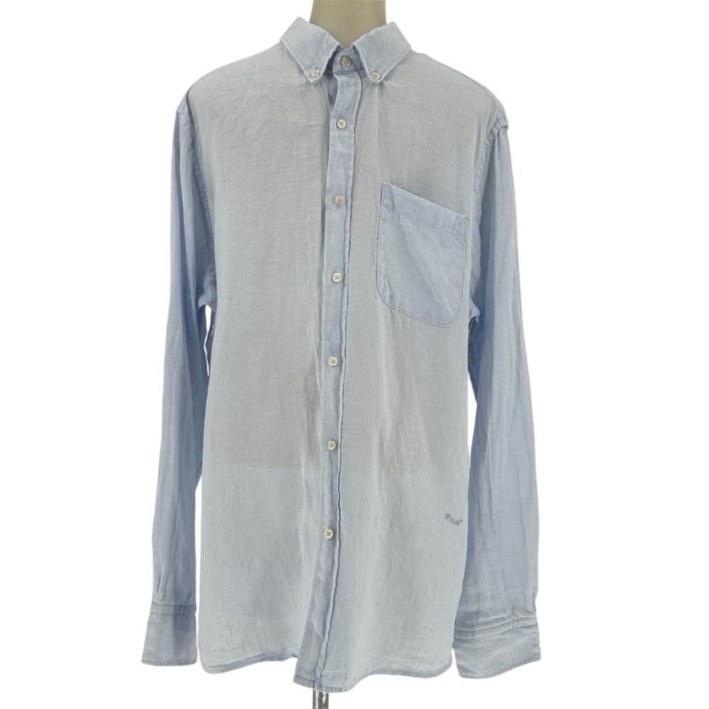Porter and Ash Sz XL Linen Men’s Large Long Sleeve Button Down Shirt Light Blue